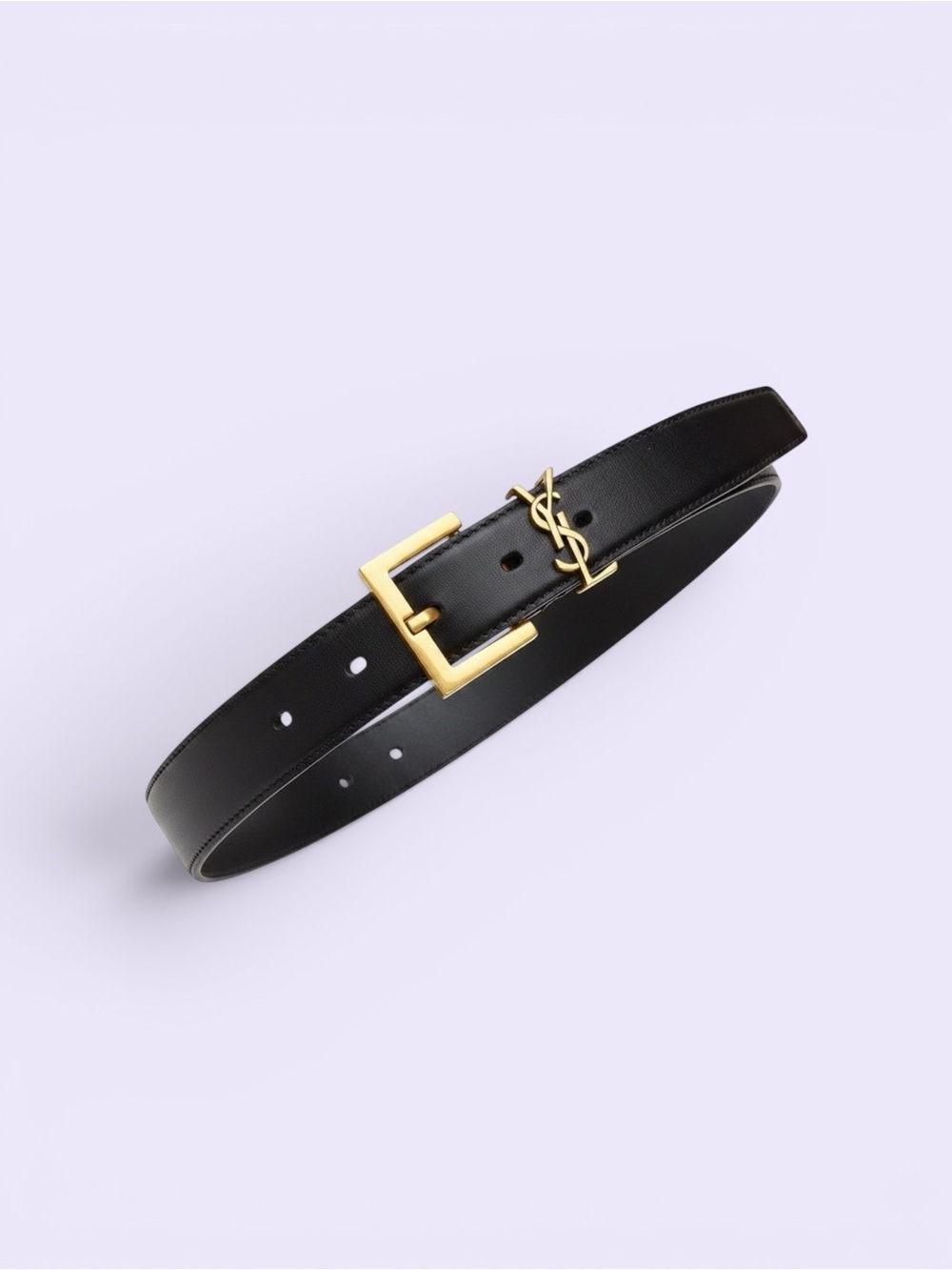 Black Leather Belt with YSL Buckle